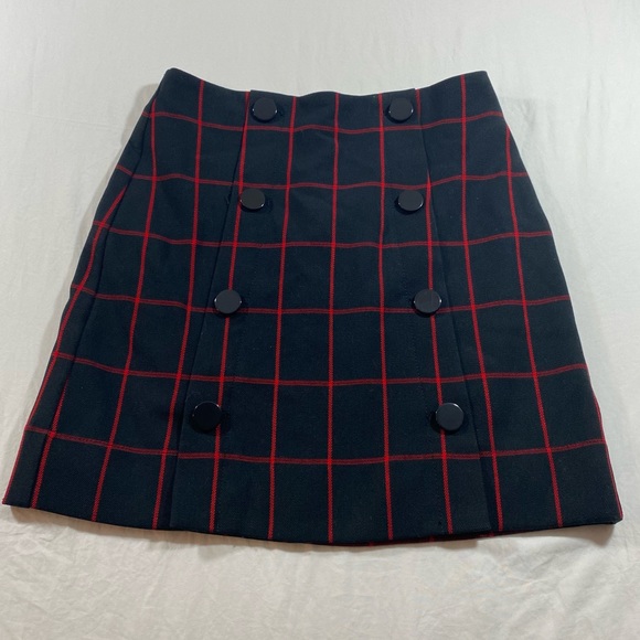 Loft Window Pane Check Skirt Mini Skirt Frontal 8 Big Buttons Black red stripes - Picture 12 of 12